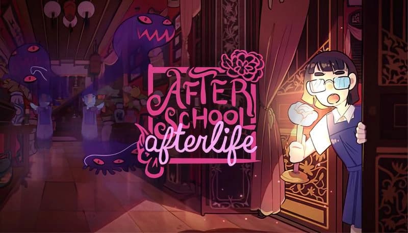 After School Afterlife: Young girl with candle peers into haunted hallway, encountering ghostly figures in ornate mansion.
