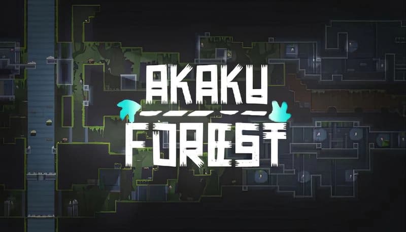 Akaku Forest: Maze-like map with platforms and paths, featuring dark tones and glowing elements in a forest setting.