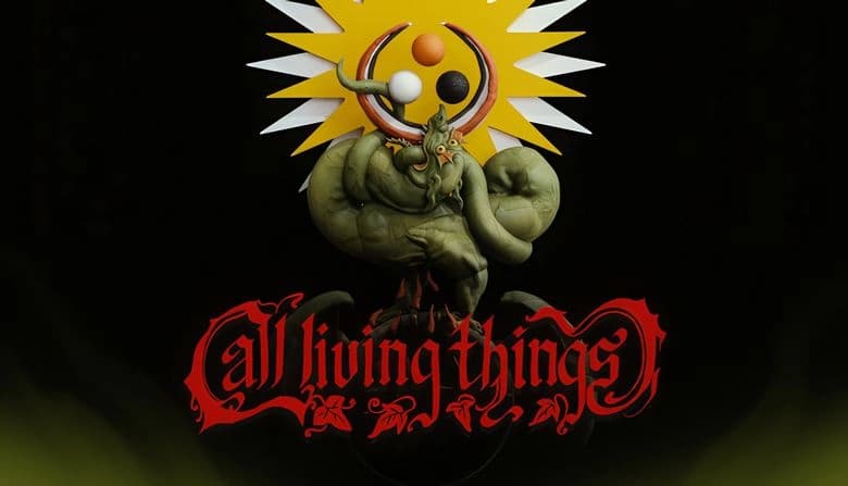 A serpentine creature coils under a radiant sun with geometric patterns, surrounded by alchemical symbols in a dark setting.