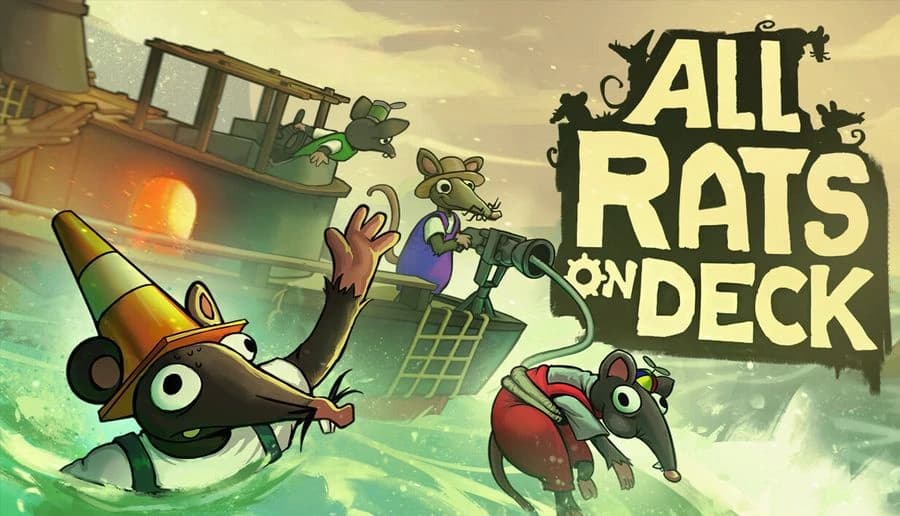All Rats on Deck: Cartoon rats steer a paddle steamboat as one waves from deck above choppy green waves at sea.