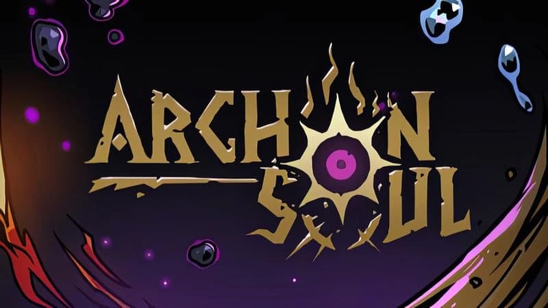 Archon Soul: Stylized logo with golden text and a central eye symbol, set against a dark, swirling abstract background.