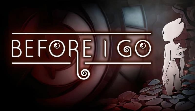Before I Go: A white figure stands facing a shadowy wall of gears, surrounded by a surreal, dimly lit fantasy backdrop.