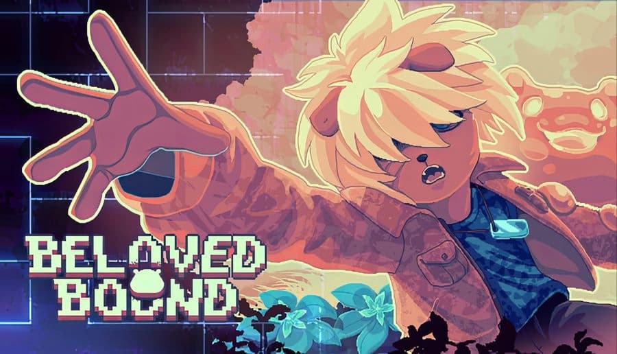 Beloved Bound: Young boy with goggles leaps energetically, surrounded by diverse animal characters in futuristic setting.