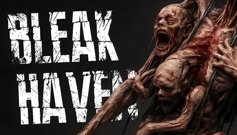Bleak Haven: Twisted humanoid creatures with contorted faces emerge from darkness, gripping tethers and covered in blood.
