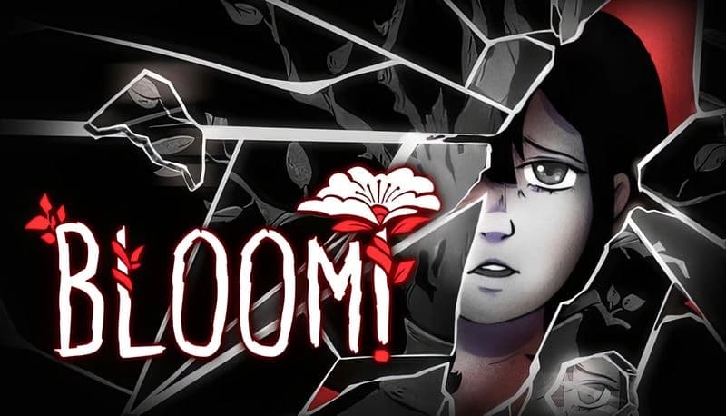 Bloom!: Young woman with intense gaze amid shattered glass and floral patterns, creating a striking, dramatic effect.
