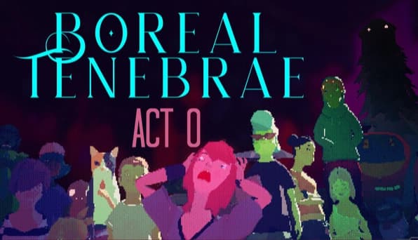 Boreal Tenebrae Act 0: Screaming young woman clutches her head in a neon-tinted crowd scene under dark sky.