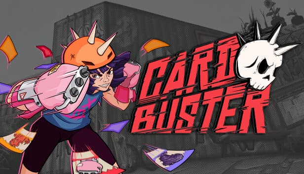 Card Buster: Girl with purple hair in spiked helmet and pink boxing gloves punches as colorful cards swirl around her.