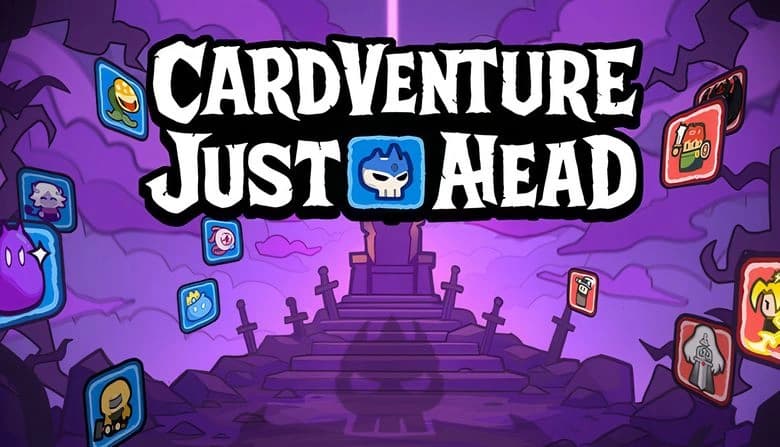 A purple graveyard with a shadowy throne surrounded by swords stuck in the ground, various icon-like cards float nearby.