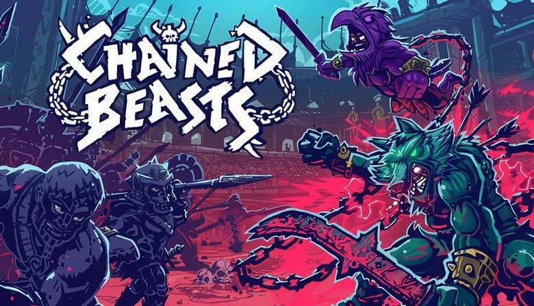 Chained Beasts: Fierce beast warriors battle in a blood-soaked Colosseum, wielding chains and weapons amidst cheering crowds.