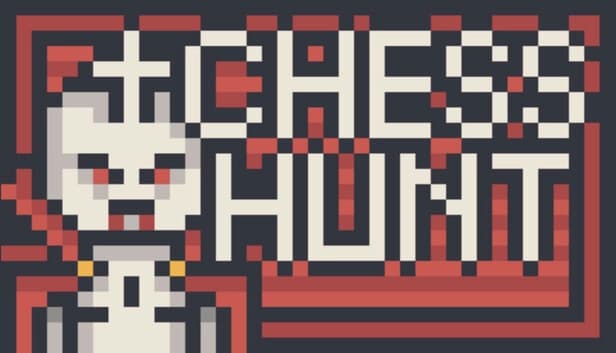 Pixel art vampire with red cape and eyes stands against a geometric backdrop, cross on head visible.