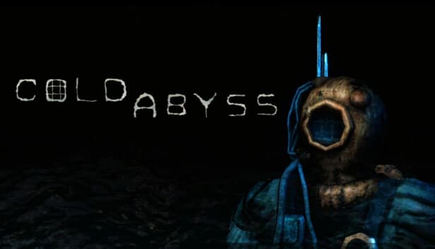 An old diving suit-clad figure with a rounded helmet is in an ocean's dark, mysterious depths.
