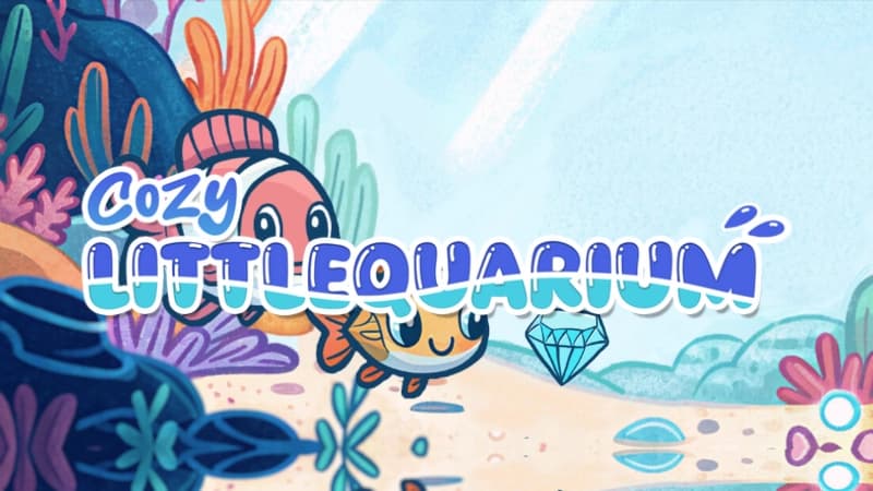 A large clownfish and a small goldfish swim amid colorful coral and aquatic plants towards a diamond.
