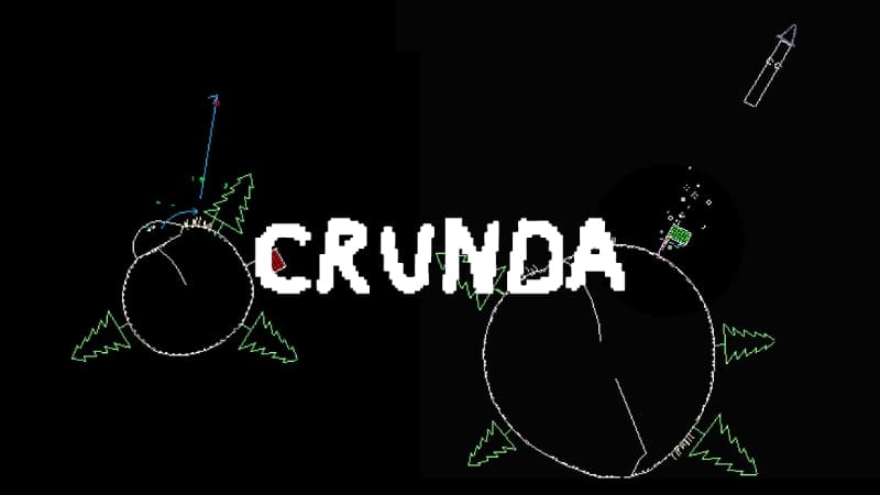 Schematic space scene with planets featuring trees; rockets launch from planets with red and green flags.