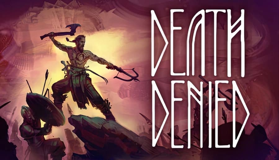 Death Denied: Hooded warrior swings a chain flail over fallen foes as soldiers clash across a smoky battlefield at dusk.