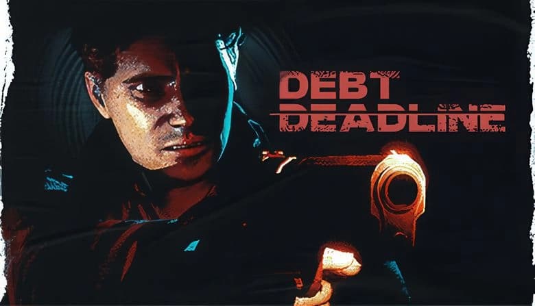 DEBT DEADLINE: Young man aiming gun in dim setting, intense expression, shadows casting over face, highlighting tension.