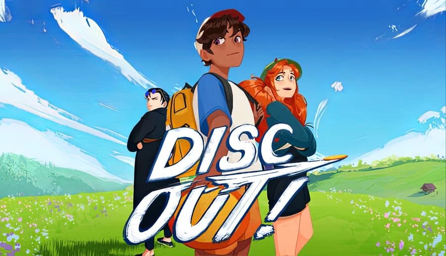 Disc Out!: Young boy with yellow backpack reaches toward flying disc under large white clouds in blue sky.