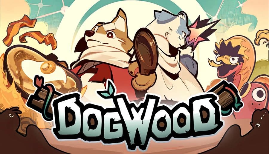 Dogwood: Three cartoon animal chefs wield ladles and a cleaver around steaming food in a bright kitchen scene.