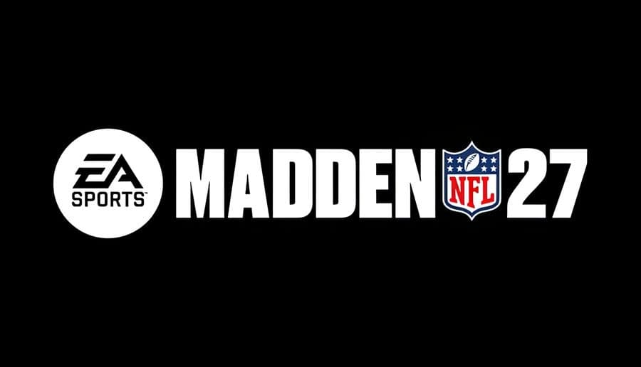 EA SPORTS™ Madden NFL 27: Football player in helmet runs with ball as defenders close in on a packed stadium field at night.