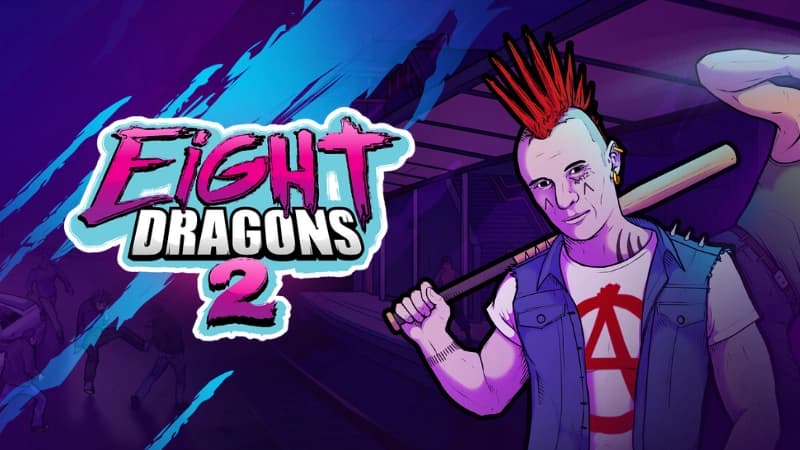A punk man with a red mohawk holds a bat behind his shoulders, standing in a dimly lit urban street.
