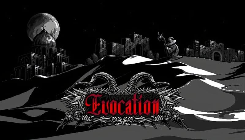 Evocation: Lone wizard on rolling dunes near ancient ruins, under a bright moonlit sky, creating a mystical atmosphere.