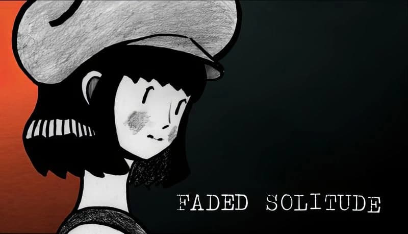 Faded Solitude: Young girl with short hair and beret in dark setting with red hue, gazing thoughtfully to the side.