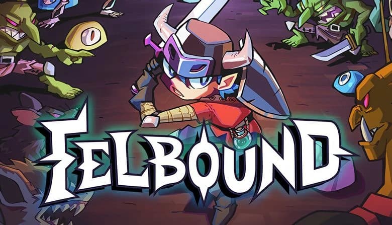 Young boy warrior in red, wearing horned helmet, wields sword and shield. Faces goblins and wolves in dungeon setting.