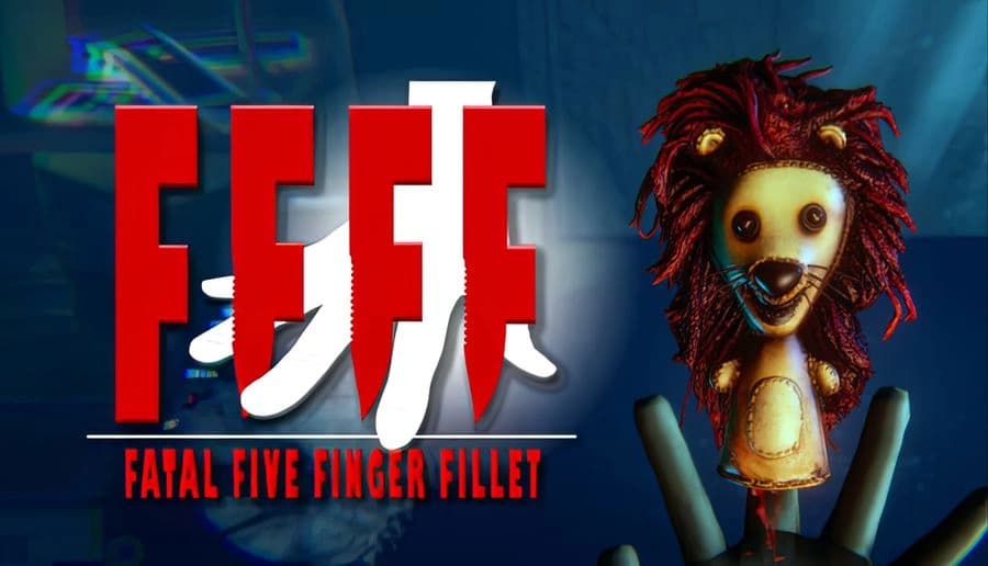 FFFF: Ragged red-haired doll with stitched grin looms beside large red letters on a dark blue background.