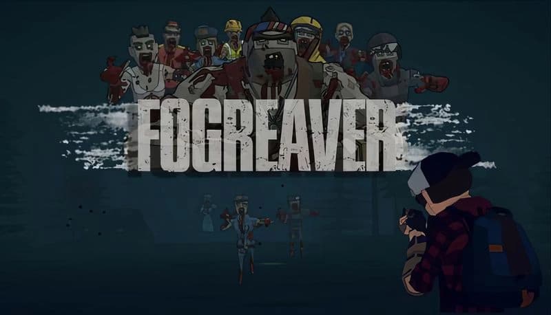 Fogreaver Demo: Young man aiming gun at approaching horde of zombies in dark forest, wearing plaid shirt and hat.