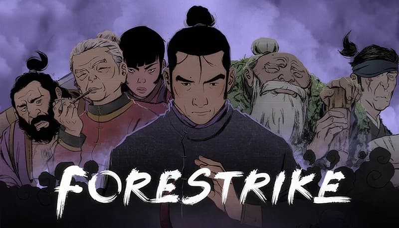 Young man stands confidently at center, surrounded by diverse martial arts masters in traditional attire and varied expressions.