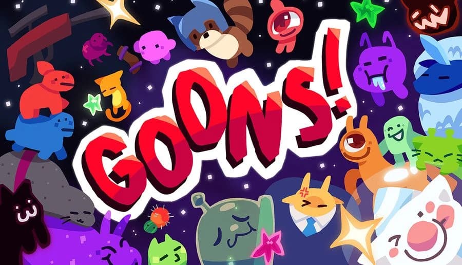 GOONS!: Colorful cartoon aliens and monsters crowd around bold red title letters against a starry space backdrop.