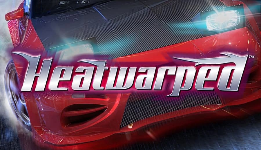 Heatwarped: close-up red sports car front bumper and headlight with motion streaks, blurred street backdrop.