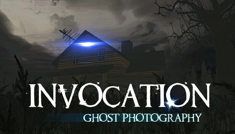 Invocation: Dark, eerie house with broken antenna, glowing blue light, and overshadowed sky creating a haunting atmosphere.
