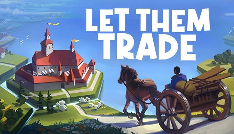 A man drives a horse-drawn cart filled with goods on a path toward a large, colorful castle, with the ocean behind.