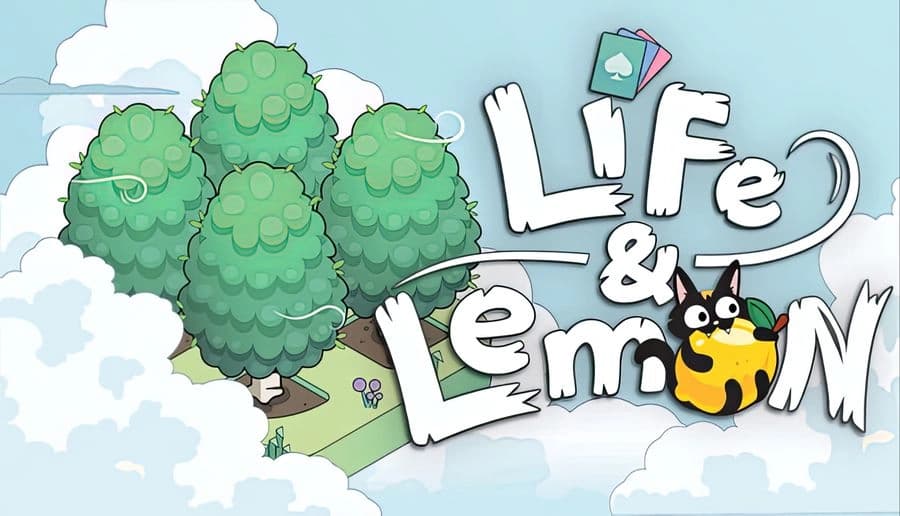 Life and Lemon: Tall leafy trees beside a winding path, with flowers and clouds in a bright cartoon landscape.