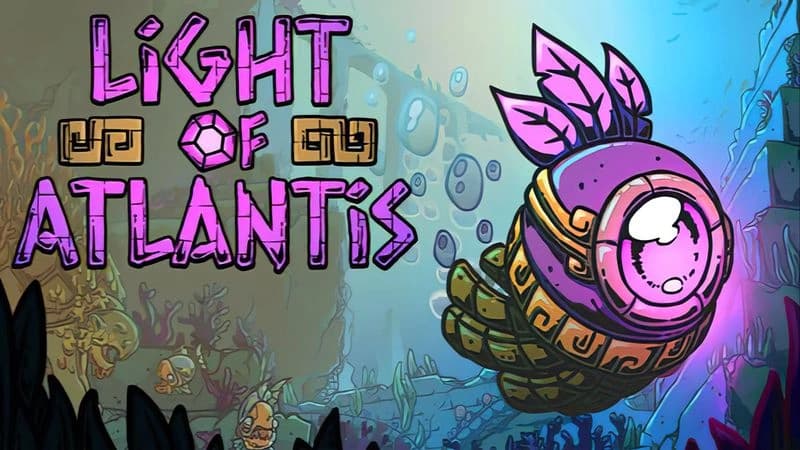Light of Atlantis: Purple robotic creature with large eye swims through colorful underwater ruins and coral formations.
