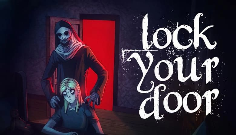 LockYourDoor: Menacing nun with sharp teeth and claws looms over blonde girl in dark room with eerie red-lit doorway.