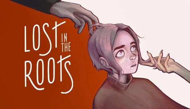 Lost in the Roots: Young girl with short hair looks up anxiously as hands reach toward her head in dimly lit setting.