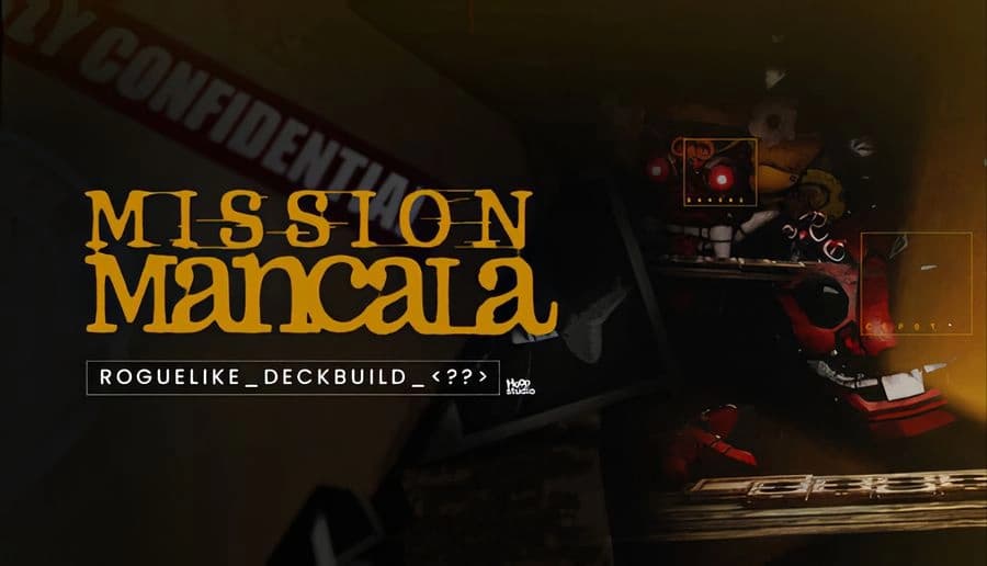 Mission Mancala: detective in trench coat holds pistol beside red crime board in dim office with files and string map.