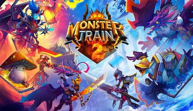 Fiery and icy creatures clash, wielding weapons. Colorful, fantastical setting with vibrant monsters in battle.