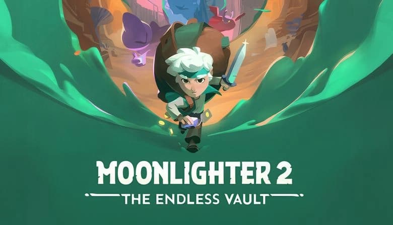 A young man with white hair charges through a mystical cavern, holding a glowing sword. Green smoke swirls around him.