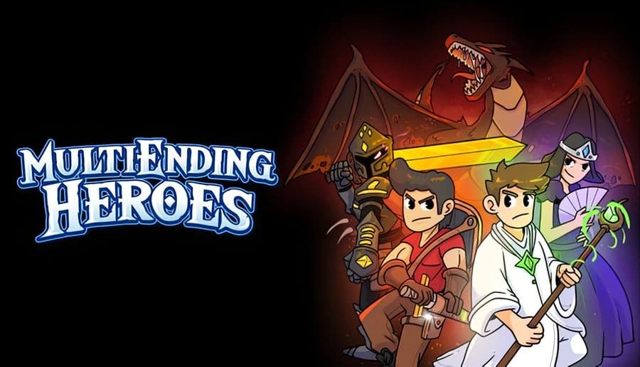 MultiEnding Heroes: Warrior with sword and mage with staff ready for battle, with dragon and princess in background.