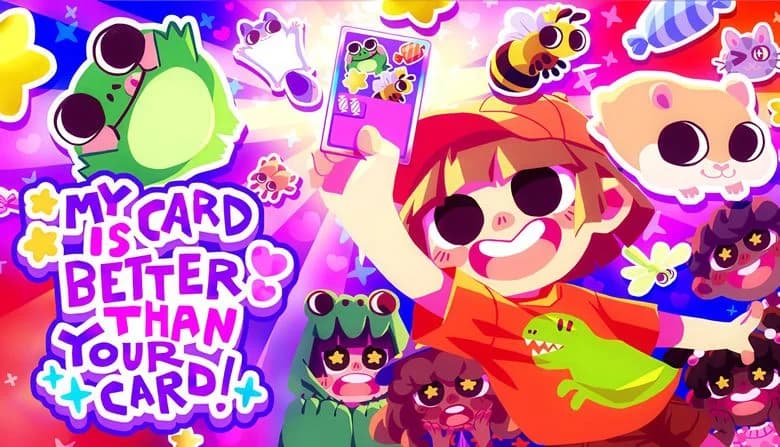 A smiling young boy with a red cap holds up a card, surrounded by colorful animal stickers and playful cartoon characters.