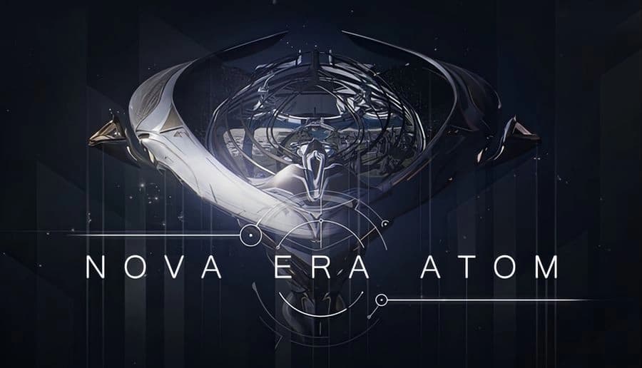 Nova Era: Sleek ring-shaped spacecraft around a glowing core and mechanical arms in a dark starfield backdrop.