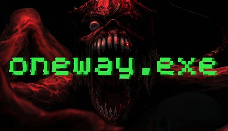Grotesque monster with one eye, sharp teeth, and open mouth emerges from dark background, displaying freakish limbs.