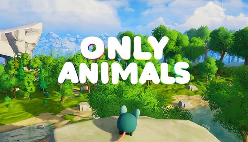 Only Animals Demo: Small mouse gazes across a lush, vibrant forest with clear skies and distant rocky mountains in the background.