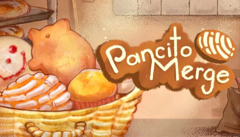 PancitoMerge: Basket of colorful pan dulce in a cozy kitchen setting, showcasing conchas, muffins, and smiling cookies.