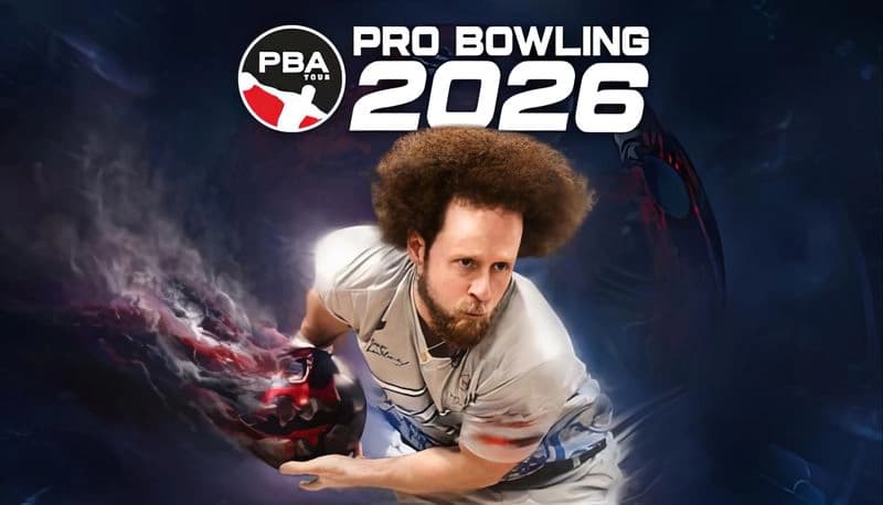 PBA Pro Bowling 2026: A determined man with an afro prepares to release a glowing bowling ball, surrounded by a dark, intense aura.