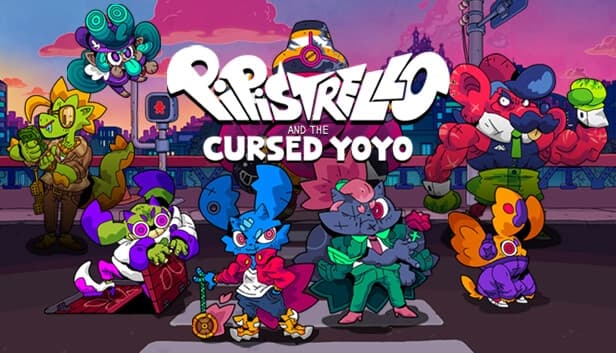 Anthropomorphic animals in colorful outfits stand in a city at sunset, one holding a yoyo confidently.