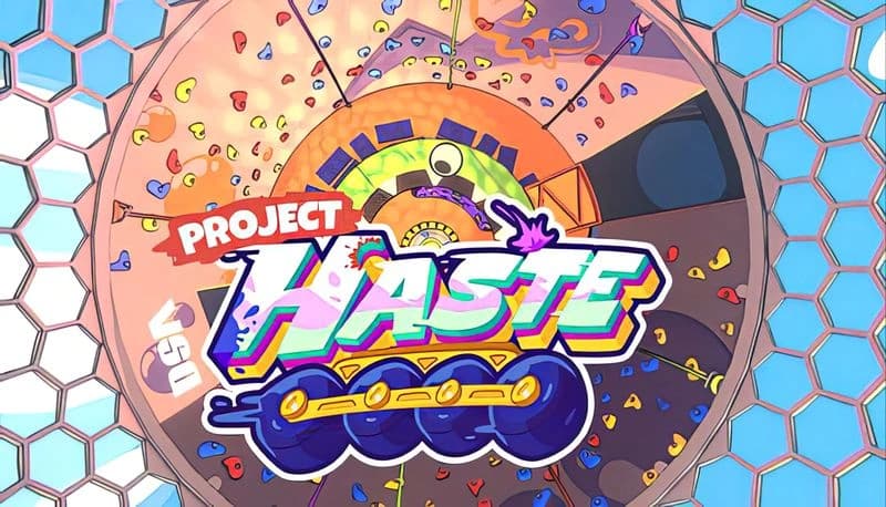 Project: Vibrant arena with colorful obstacles and hexagonal patterns, featuring dynamic skate-themed elements in a dome.