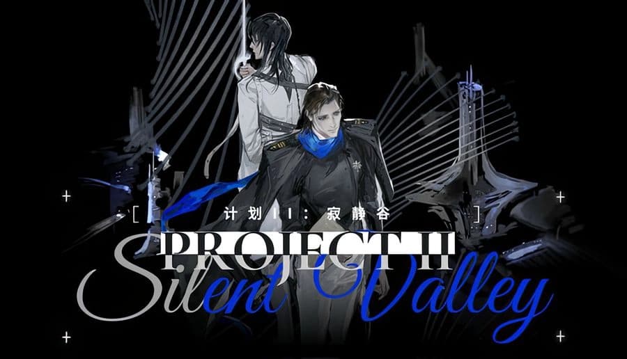 Project II: Man in black coat with blue scarf stands before cables and towers as a woman leans in behind him.
